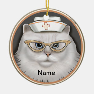 Adorno De Cerámica enfermera gato persa