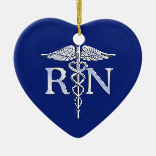 Adorno De Cerámica Enfermera inscrita RN Silver Caduceus Navy Blue de (Frente)