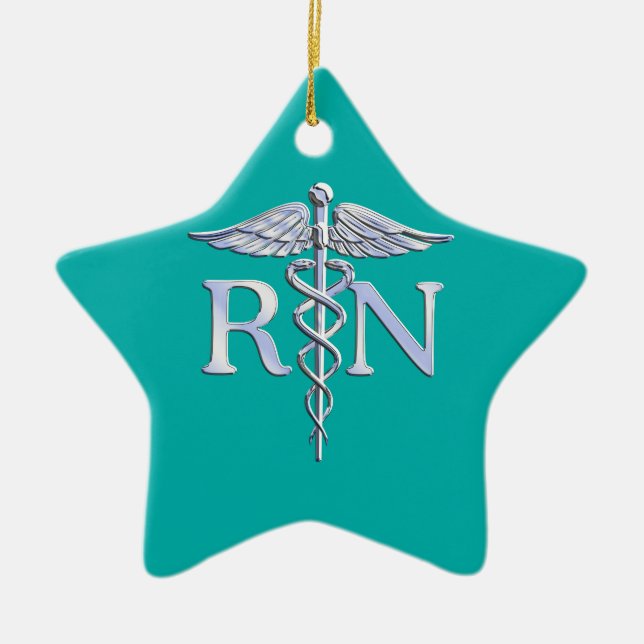 Adorno De Cerámica Enfermera inscrita RN Stylish Caduceus sobre turqu (Frente)