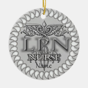 Adorno De Cerámica Enfermera LPN con Caduceo elegante