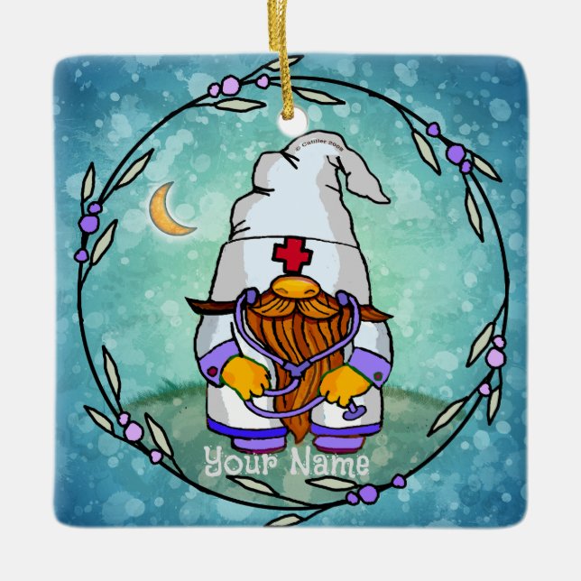 Adorno De Cerámica Enfermera masculina gnome (Anverso)