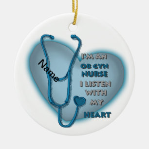 Adorno De Cerámica Enfermera ObGyn del corazón azul