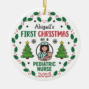 Adorno De Cerámica Enfermera Pediátrica Primer Árbol de Navidad Perso