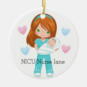 Adorno De Cerámica Enfermera personalizada de la NICU con Navidades p