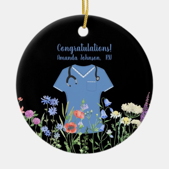 Adorno De Cerámica Enfermera personalizada RN LPN NP Blue Scrubs (Frente)