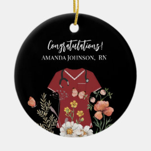 Adorno De Cerámica Enfermera personalizada RN LPN NP Maroon Scrubs