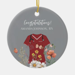 Adorno De Cerámica Enfermera personalizada RN LPN NP Maroon Scrubs