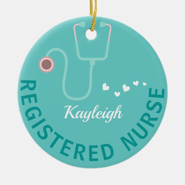Adorno De Cerámica Enfermera registrada personalizada- estetoscopio (Frente)