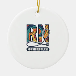Adorno De Cerámica Enfermera Registrada RN Diseño Vectorial Vintage A