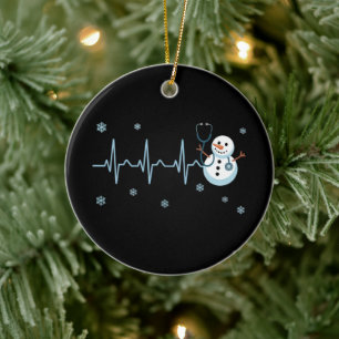 Adorno De Cerámica Enfermera Ritmo Cardíaco Muñeco de Nieve Navidad