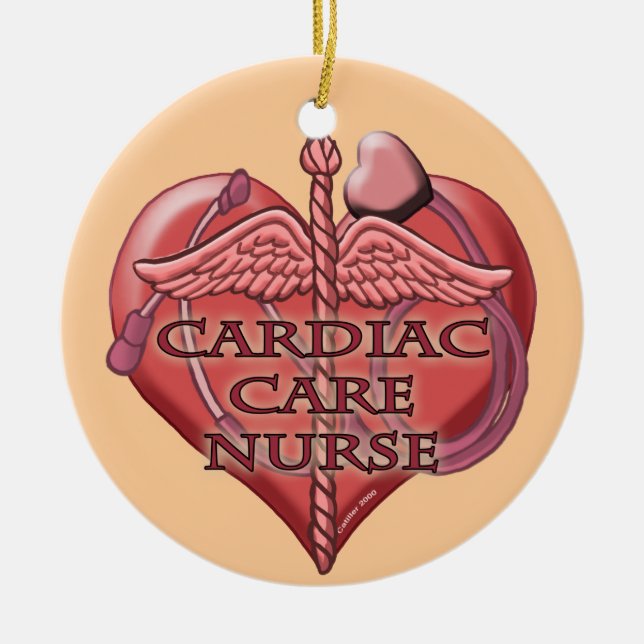 Adorno De Cerámica Enfermero de Cuidados Cardiacos de Heart Caduceus (Frente)