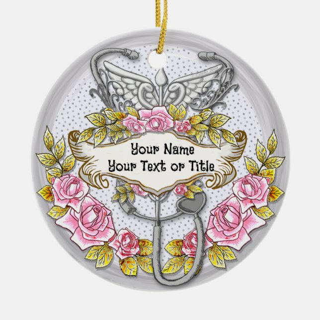 Adorno De Cerámica Enfermero de enfermería de Stethoscope caduceus (Frente)