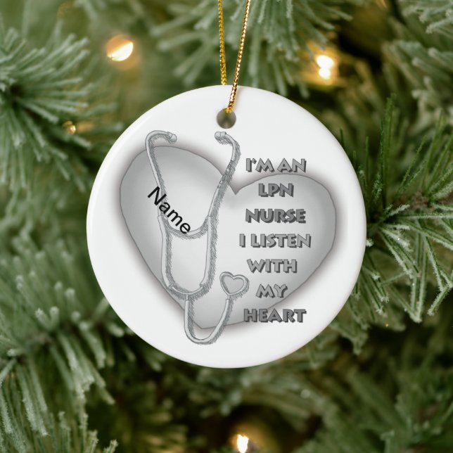Adorno De Cerámica Enfermero de LPN de Gray Heart (Árbol)