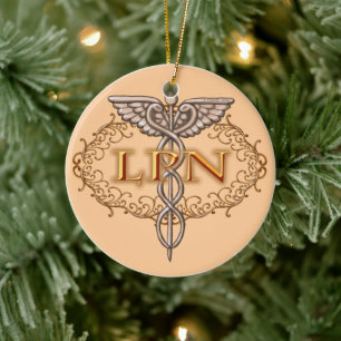 Adorno De Cerámica Enfermero de Oval Copper Caduceus LPN