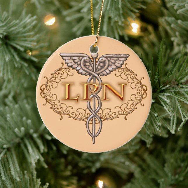 Adorno De Cerámica Enfermero de Oval Copper Caduceus LPN (Árbol)