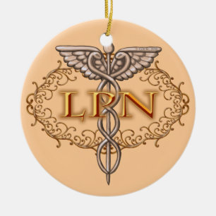 Adorno De Cerámica Enfermero de Oval Copper Caduceus LPN