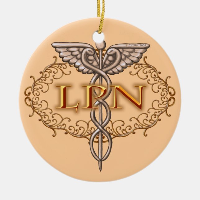 Adorno De Cerámica Enfermero de Oval Copper Caduceus LPN (Frente)