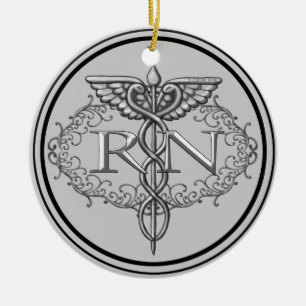 Adorno De Cerámica Enfermero RN Oval Silver Caduceus
