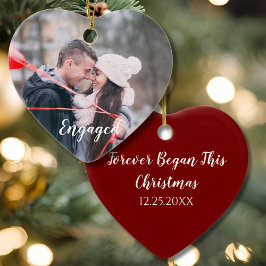 Adorno De Cerámica Engaged Heart Photo Forever Began this Christmas