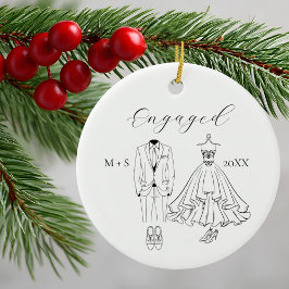 Adorno De Cerámica Engaged Wedding Dress Suit Black and White Photo