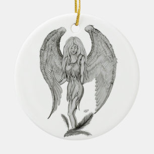 Adorno De Cerámica Engel Bleistiftzeichnung Diseño en blanco y negro