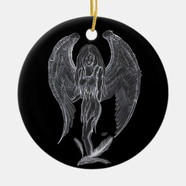 Adorno De Cerámica Engel Bleistiftzeichnung Diseño en blanco y negro (Frente)