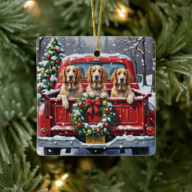 Adorno De Cerámica English Setter Christmas Red Truck Holiday (Árbol)