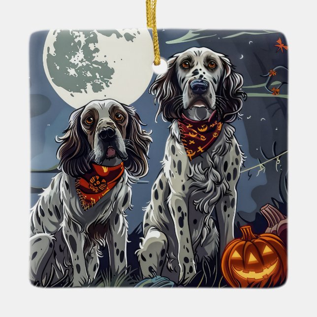 Adorno De Cerámica English Setter Halloween Spooky (Anverso)