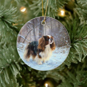 Adorno De Cerámica English Toy Spaniel Deja que nieve Navidad