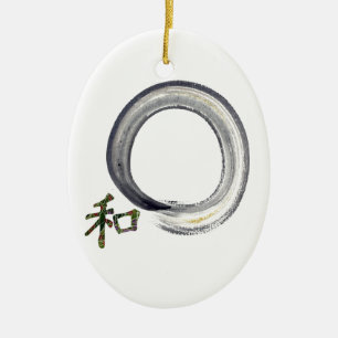 Adorno De Cerámica Enso de plata con el kanji - armonía