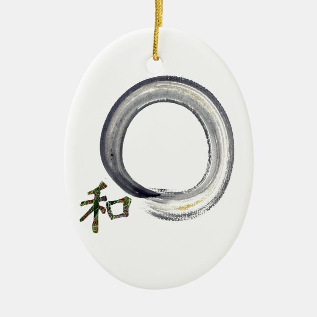 Adorno De Cerámica Enso de plata con el kanji - armonía (Frente)