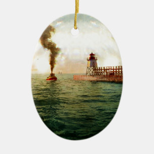 Adorno De Cerámica Entrada de puerto, Charlevoix, Michigan circa 1900