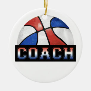 Adorno De Cerámica Entrenador de baloncesto rojo blanco