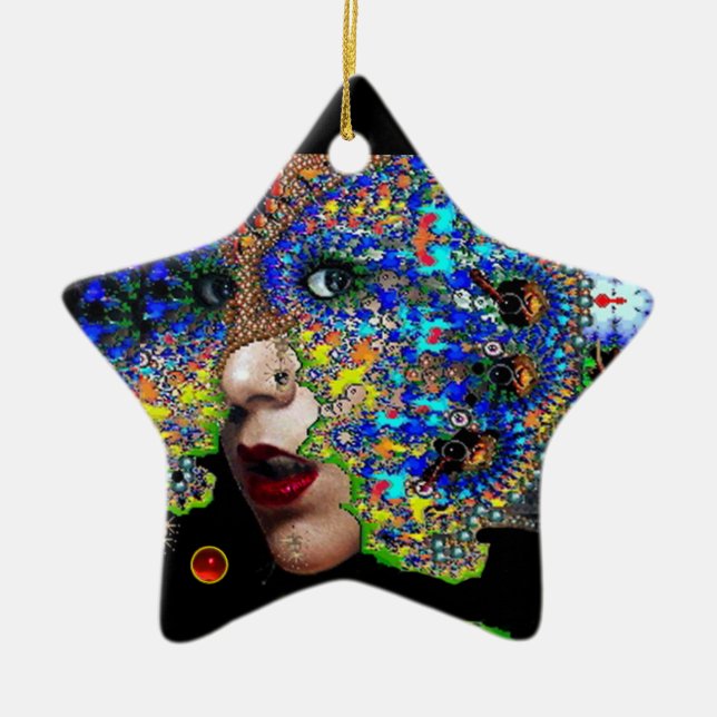 Adorno De Cerámica EPHEMERAL , Red Ruby , Estrella de zafiro azul (Frente)