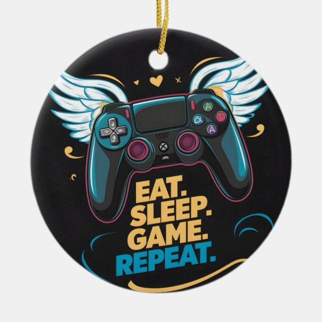 Adorno De Cerámica Epic Gaming Gear. Come. Duerme. Juego. Repite. Win (Frente)