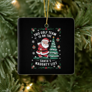 Adorno De Cerámica Equipo de golf en la lista traviesa de Santa Claus