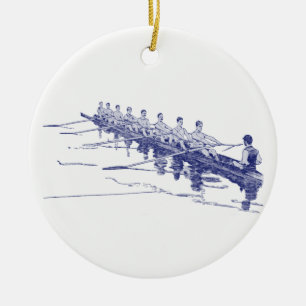 Adorno De Cerámica Equipo de Remo Remeros Azules Deportes Acuáticos #
