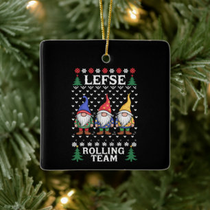 Adorno De Cerámica Equipo de rodillo de Lefse Navidad Gnome de hornea