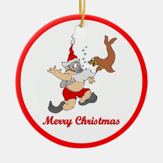 Adorno De Cerámica Equipo de submarinismo Santa (Frente)