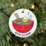 Adorno De Cerámica Éramos Ramen to Be | Navidades divertidos Pun<br><div class="desc">Famoso juego de palabras de Ramen personalizado,  fideos de sopa rizada con un huevo hervido y palos picados,  adorable adorable adorno de Navidad romántico al estilo Kawaii para una pareja.</div>