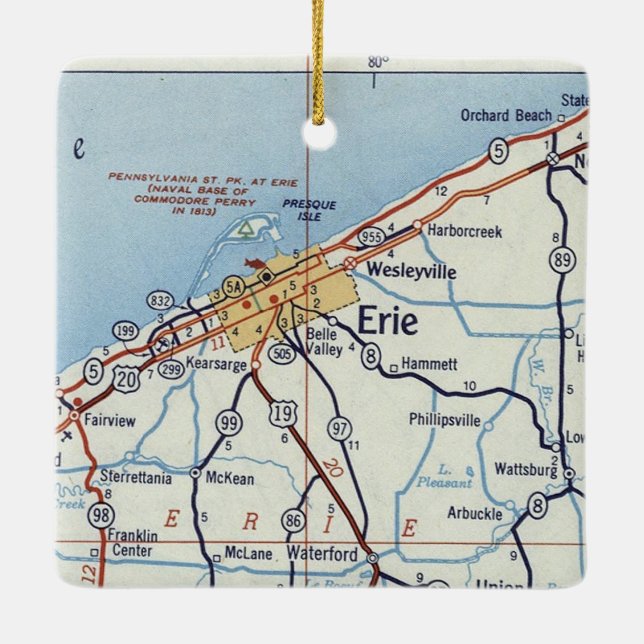 Adorno De Cerámica Erie PA Vintage Map (Reverso)