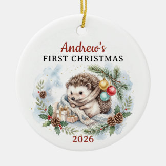 Adorno De Cerámica Erizo bebé primer Navidad personalizado acuarela
