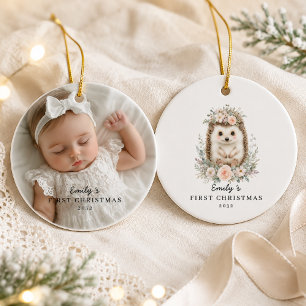 Adorno De Cerámica Erizo de foto de la primera Navidad personalizada 