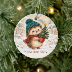 Adorno De Cerámica Erizo de Navidad Acogedor Personalizado Familia