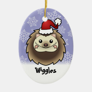 Adorno De Cerámica Erizo Pigmeo de Navidad (añade el nombre de tu mas