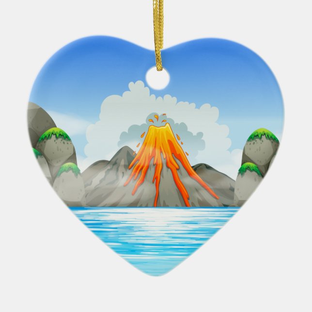 Adorno De Cerámica Erupción del volcán en el lago (Frente)