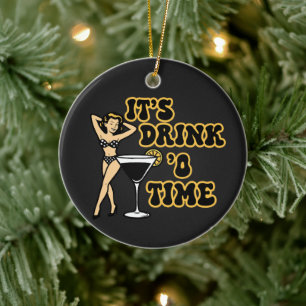 Adorno De Cerámica ¡Es hora de beber! Chica pin-up junto a un vaso de