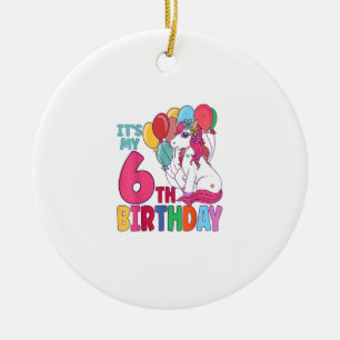 Adorno De Cerámica Es mi cumpleaños número 6 Unicornio Niños Niñas Cu
