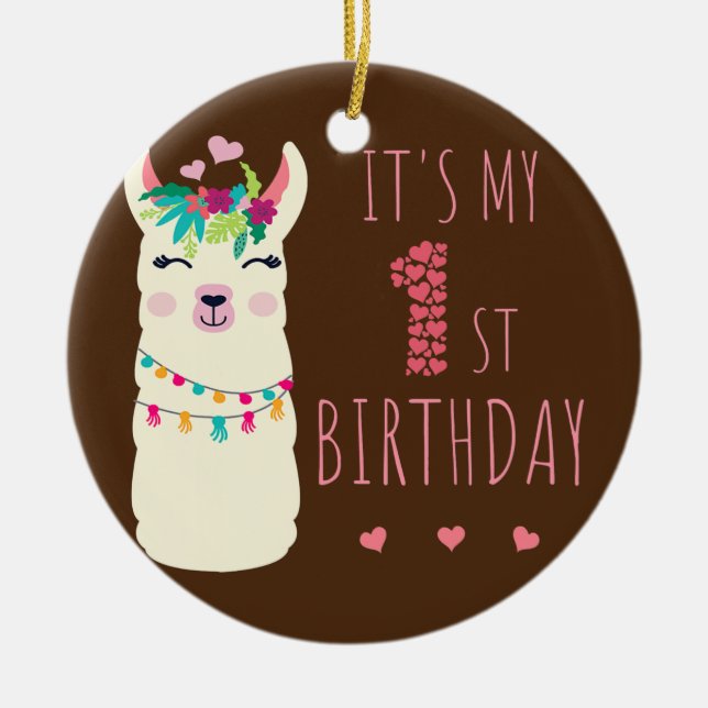Adorno De Cerámica Es mi primer cumpleaños, Chica de un año cumpleaño (Frente)