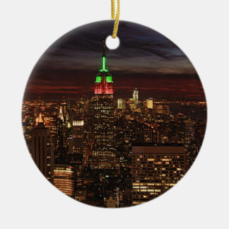 Adorno De Cerámica ESB, Vista Antiguo Rojo Verde Damask #3 Navidad